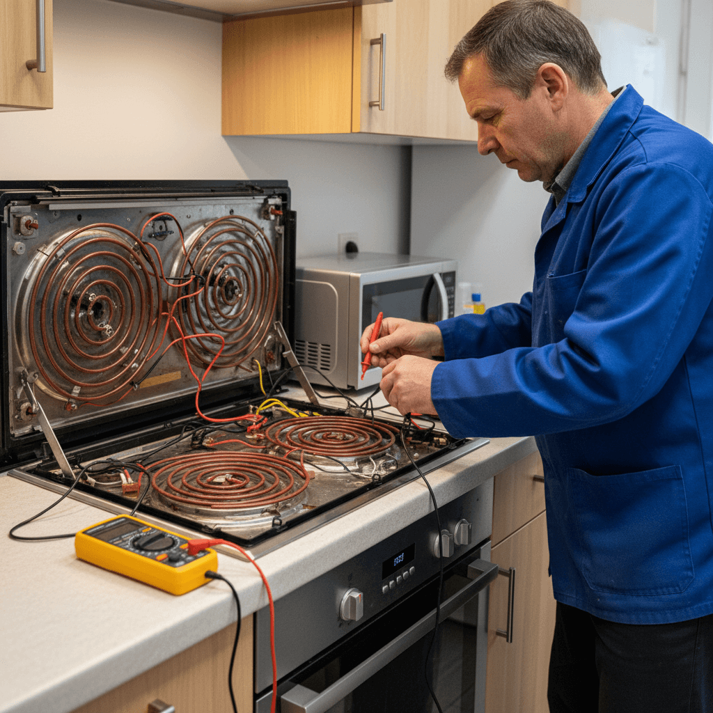 Anschluss eines neuen Elektroherds in moderner Küche