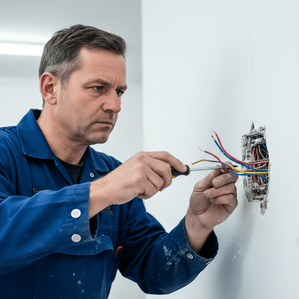 Erfahrener Elektriker Meister bei der Arbeit in Mannheim