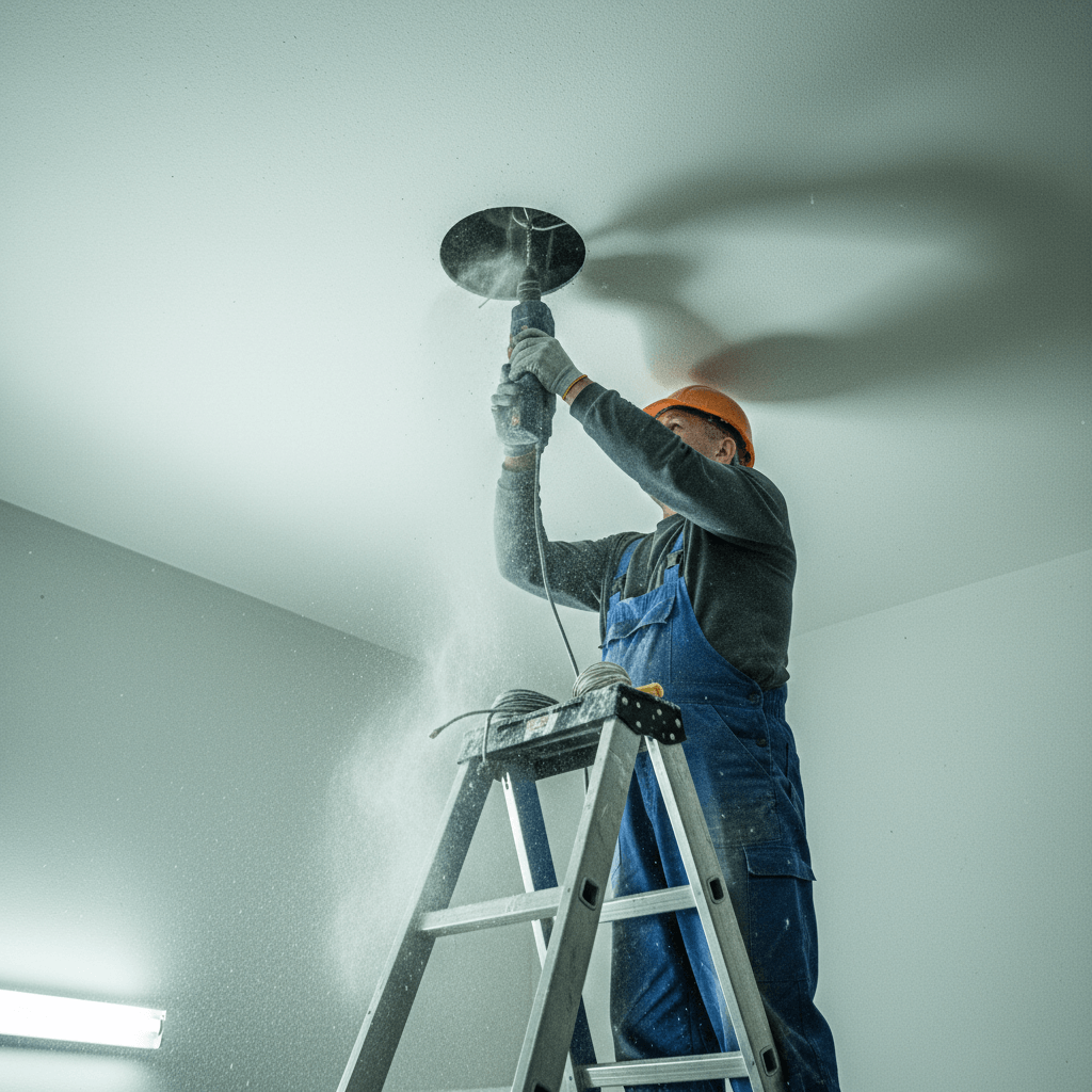 Installation einer modernen Deckenleuchte im Wohnzimmer