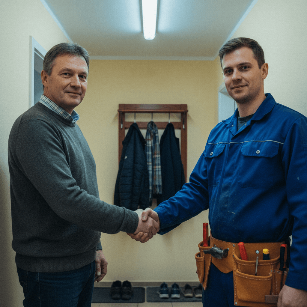 Freundlicher Techniker beim Handschlag mit Kunden